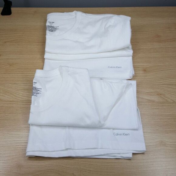 CALVIN KLEIN Shirt Mens Medium White 2-Pack Crewneck Tee 100% Cotton Classic Fit - Picture 1 of 3